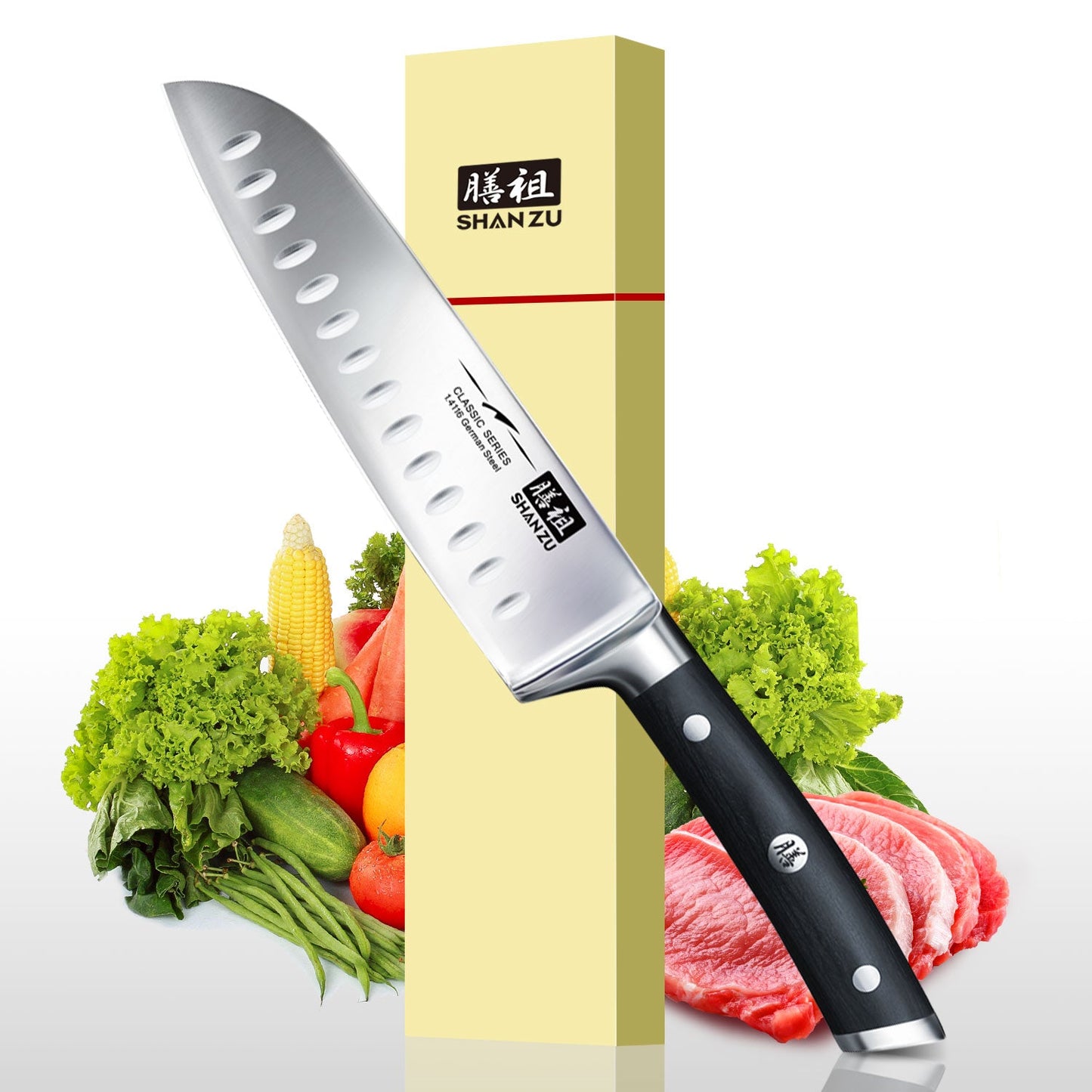 Classic 7" High Carbon Steel Santoku Knife+MAGNE TICKNIFE HOLDER