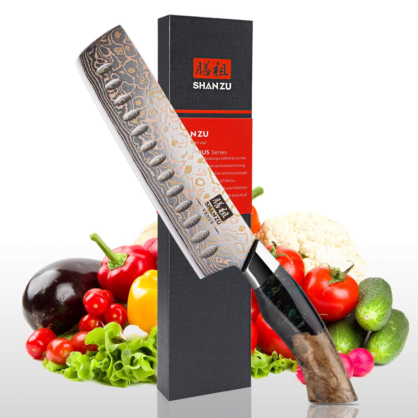 Venus Copper 7" Damascus Nakiri Knife+MAGNE TICKNIFE HOLDER