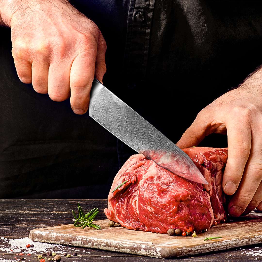 GYO 7-PCS Damascus Kitchen Knife Set With Block+MAGNETIC KNIFE BLOCK