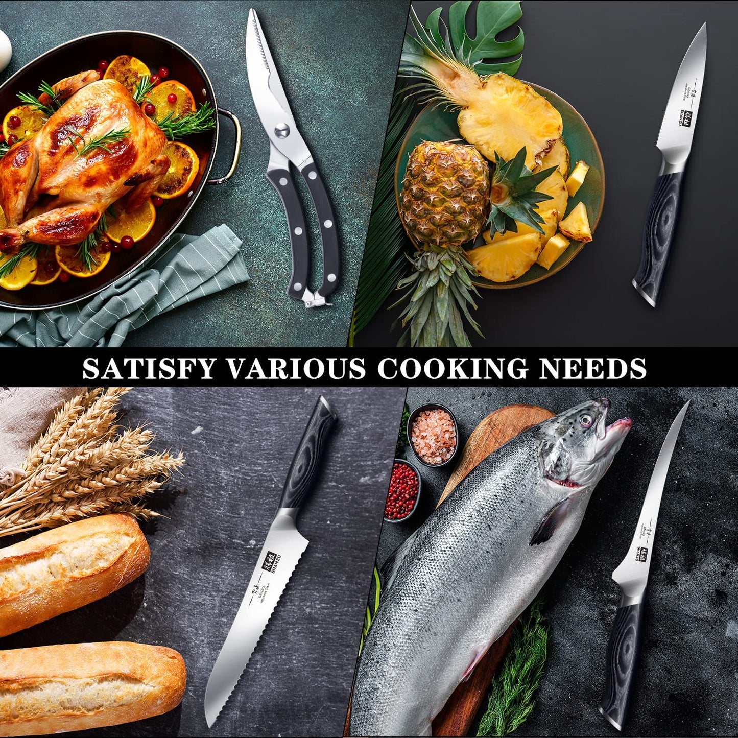 Genbu 16-PCS Kitchen Knife Set With Block