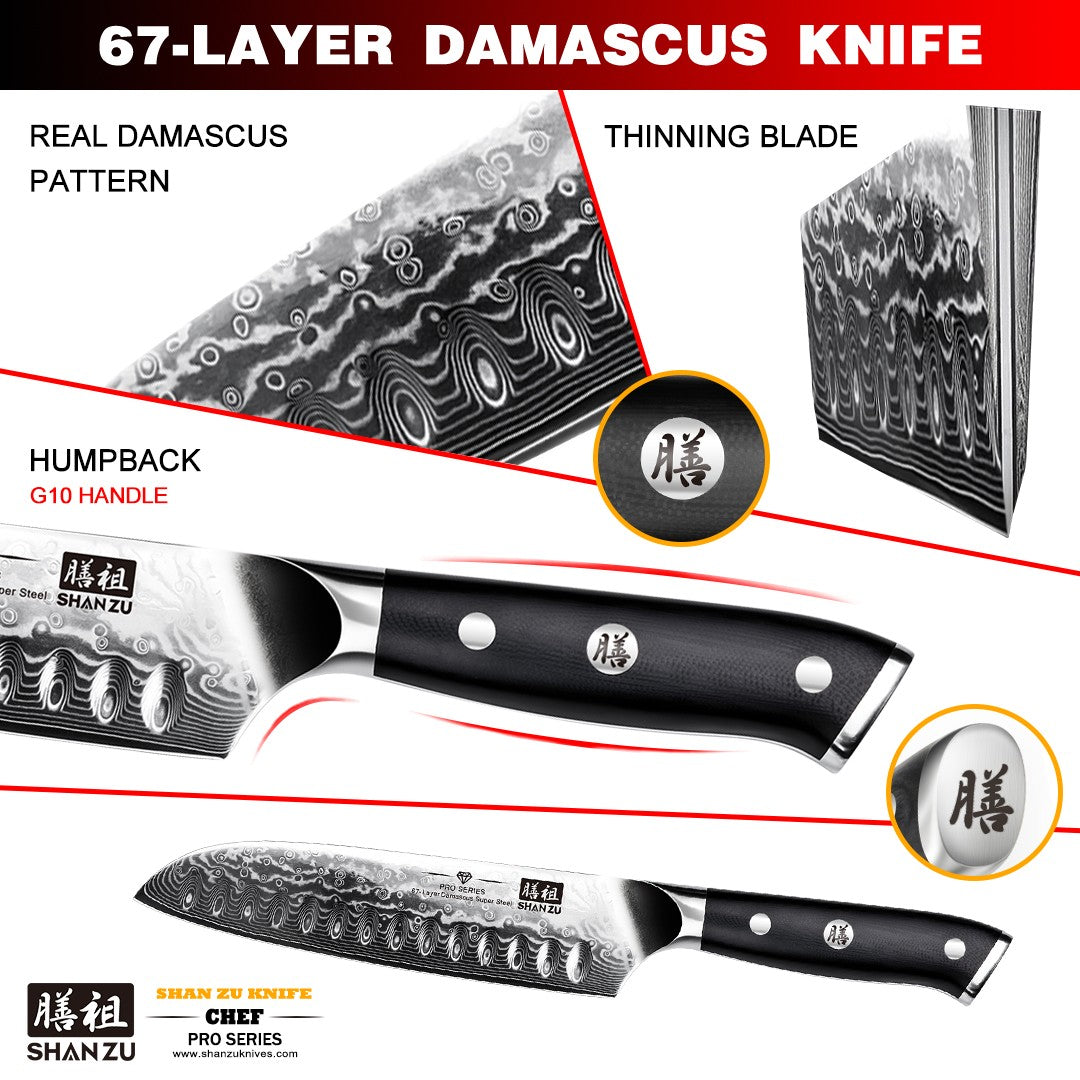 PRO Damascus Santoku Knife+MAGNE TICKNIFE HOLDER
