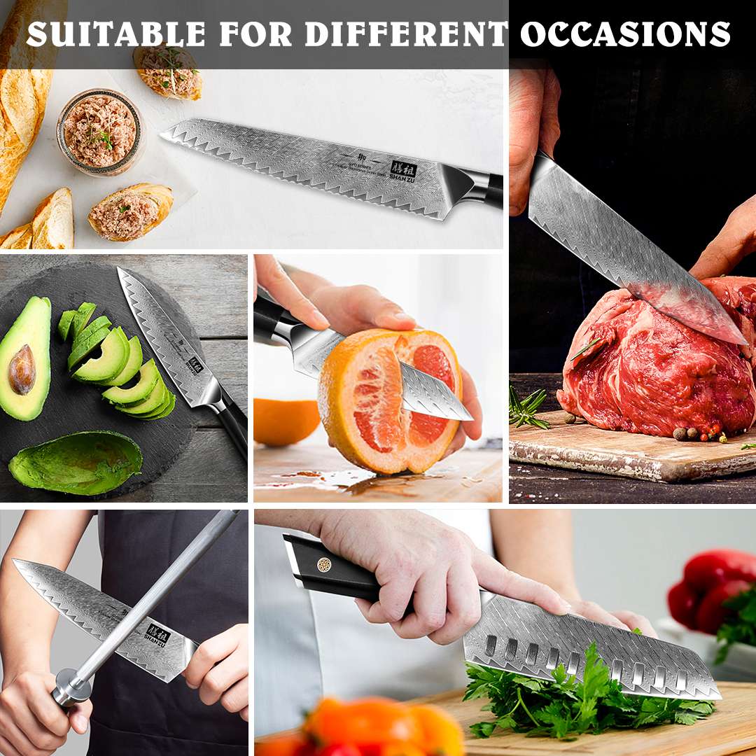 GYO 7-PCS Damascus Kitchen Knife Set With Block+MAGNETIC KNIFE BLOCK