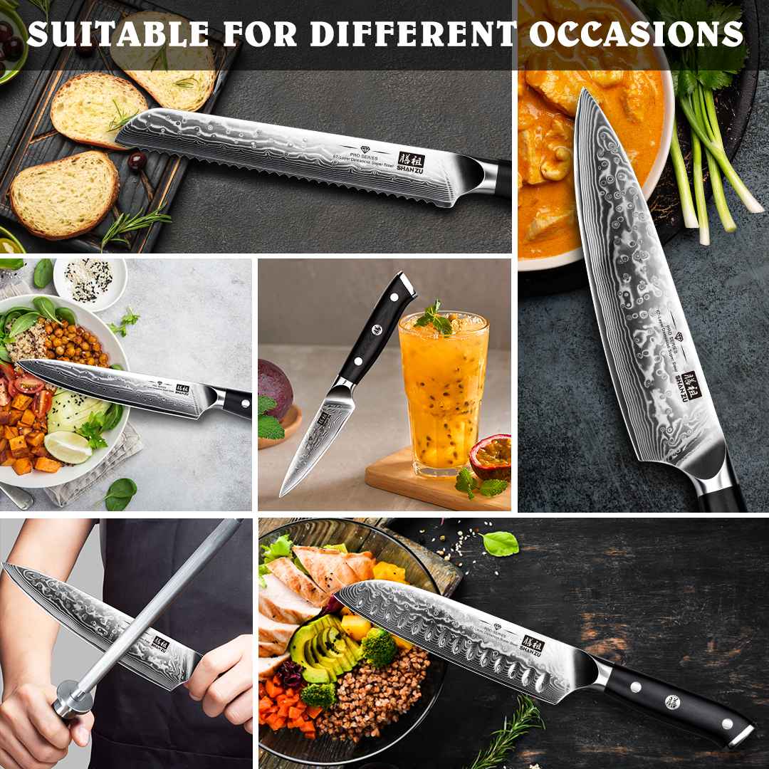 PRO 7-PCS Damascus Kitchen Knife Set With Block