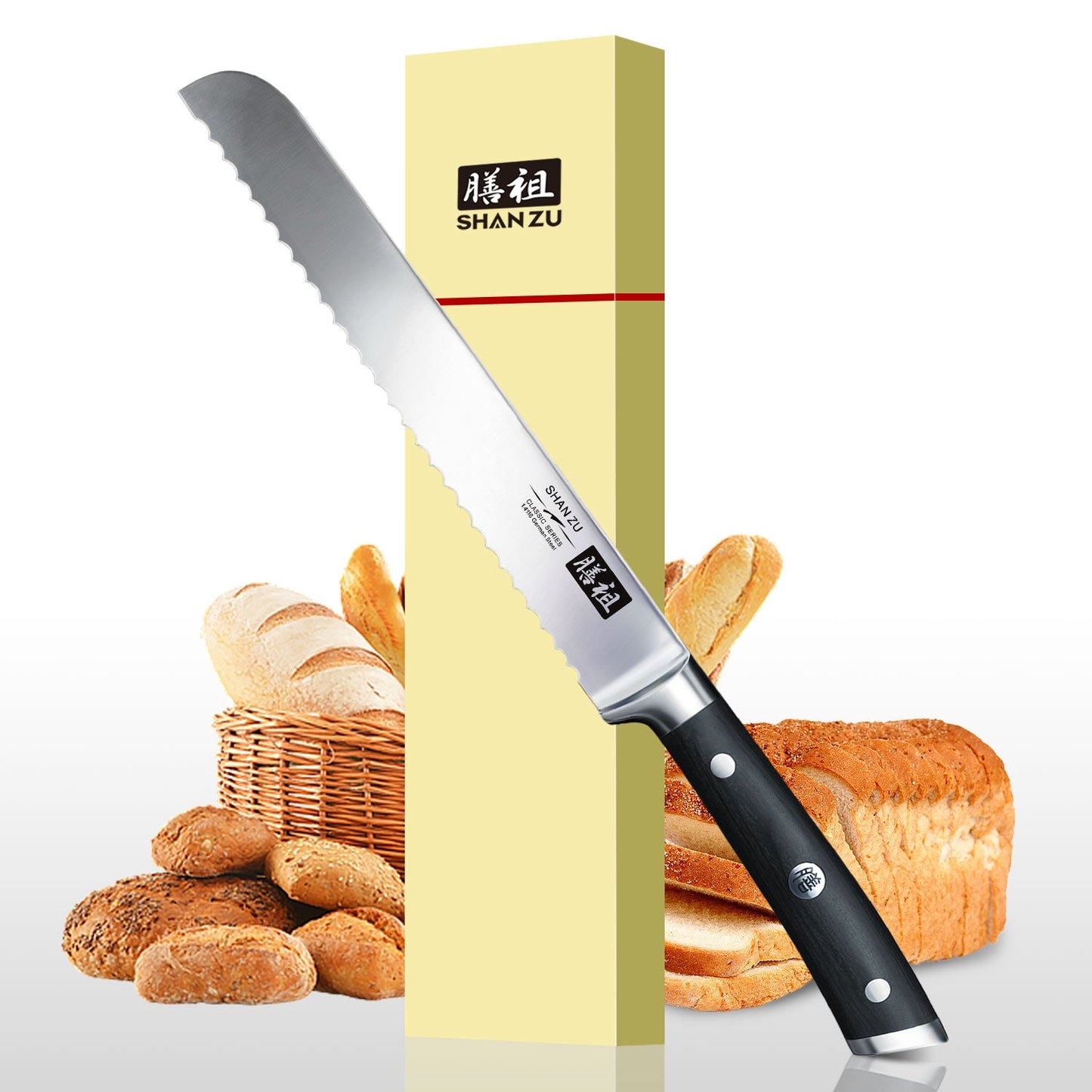 Classic 8" High Carbon Steel Bread Knife+MAGNE TICKNIFE HOLDER