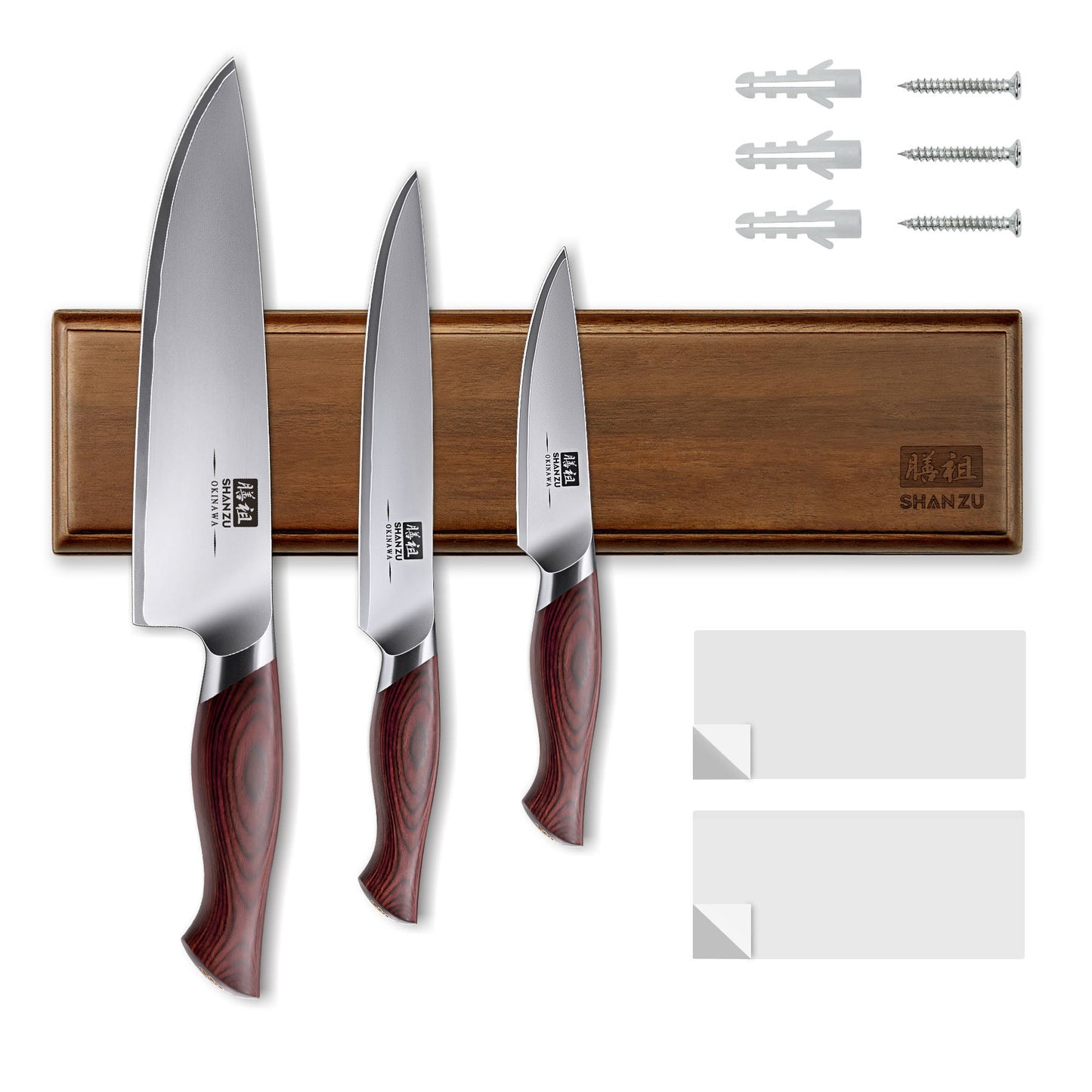SHANZU Okinawa Series | 3-Piece Japanese Steel Set + 12" Magnetic Knife Holder
