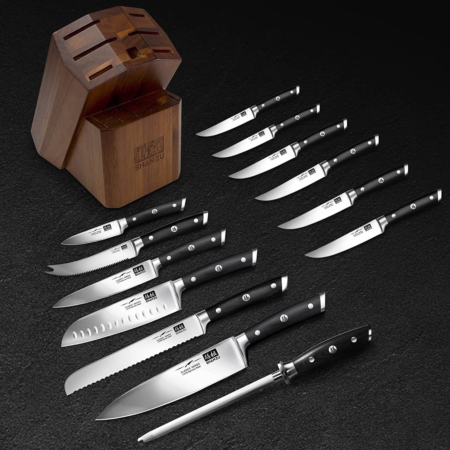 Classic 14-PCS High Carbon Steel Knife Set+MAGNETIC KNIFE BLOCK