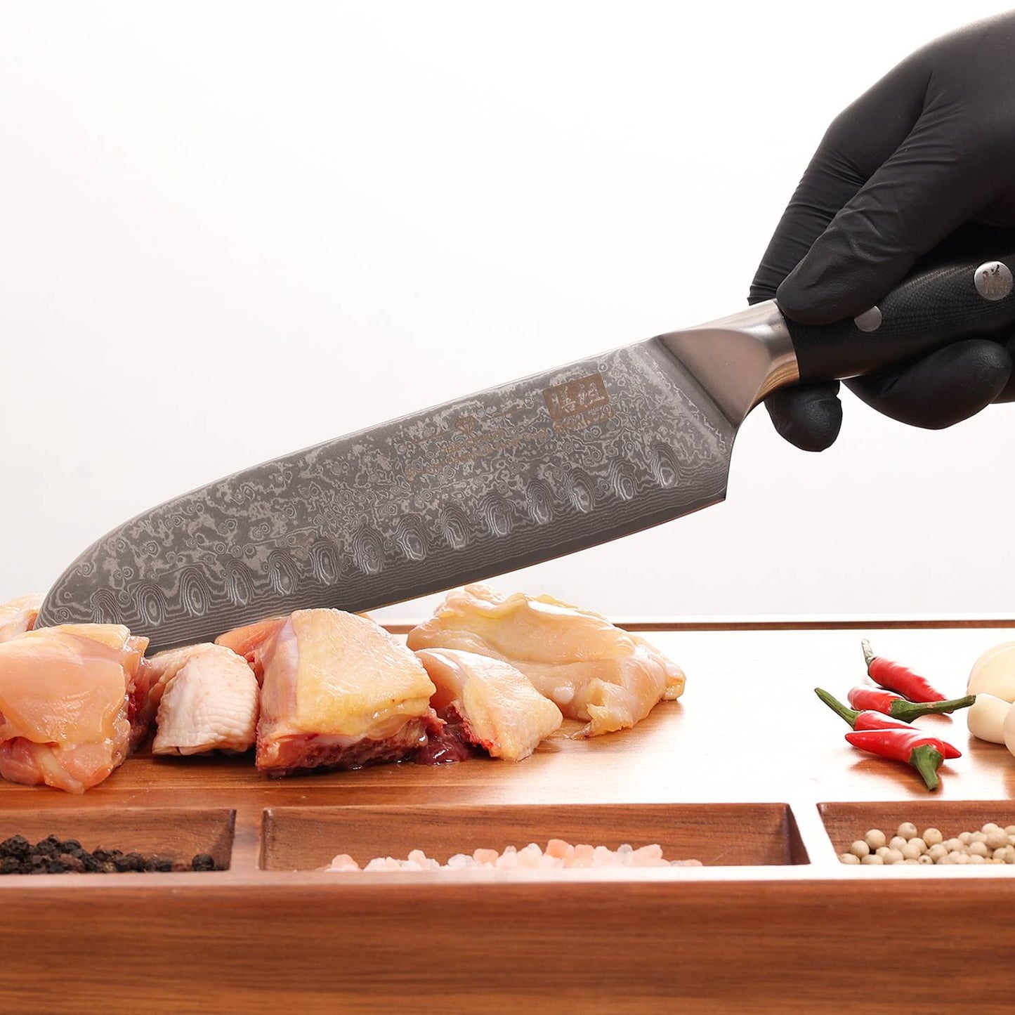 PRO Damascus Santoku Knife+MAGNE TICKNIFE HOLDER