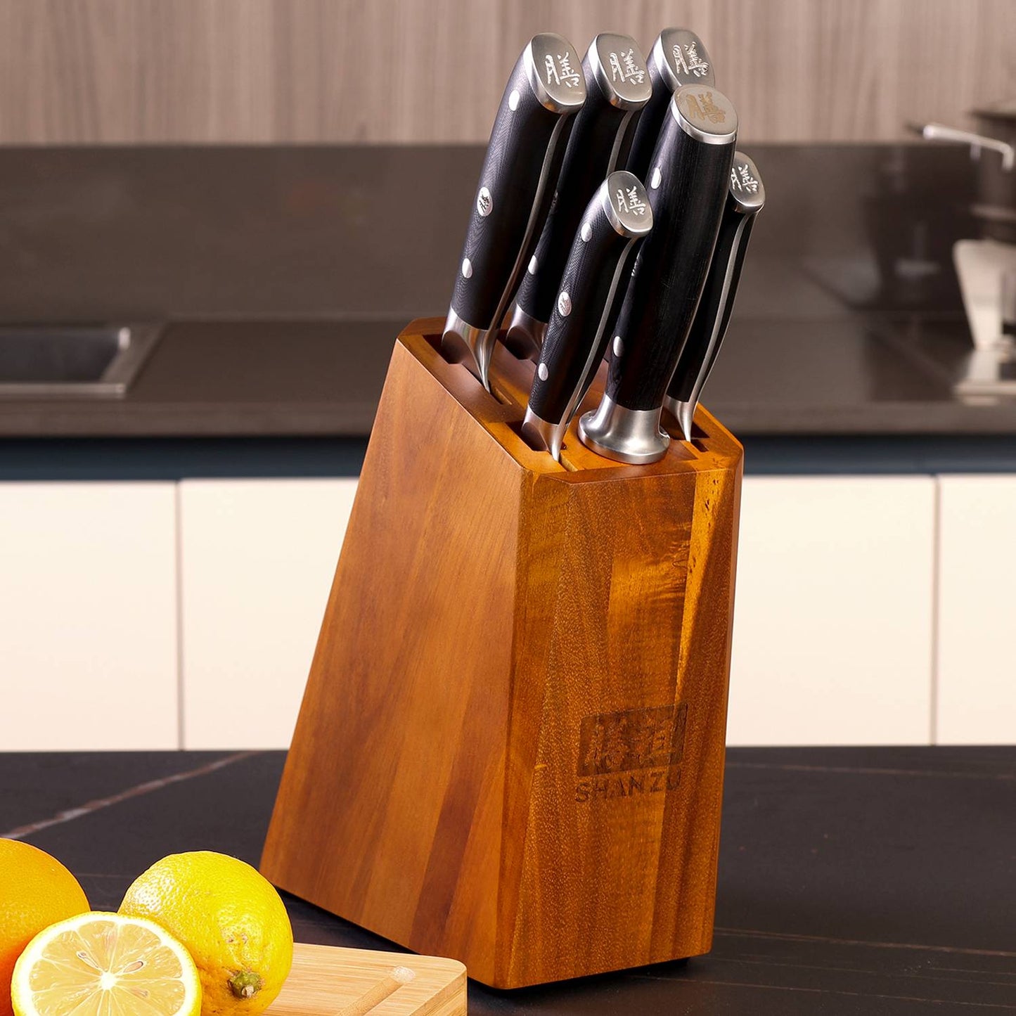 PRO 7-PCS Damascus Kitchen Knife Set With Block