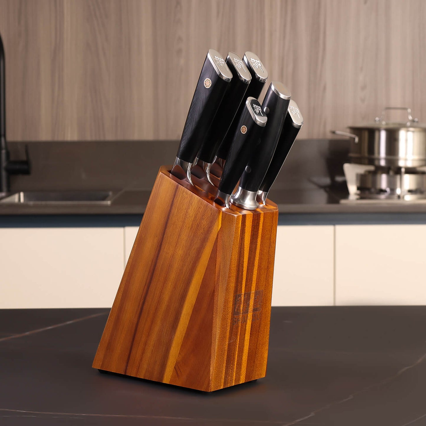 GYO 7-PCS Damascus Kitchen Knife Set With Block