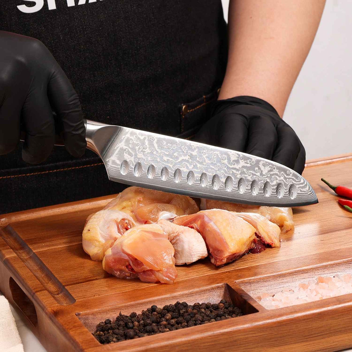 PRO Damascus Santoku Knife+MAGNE TICKNIFE HOLDER