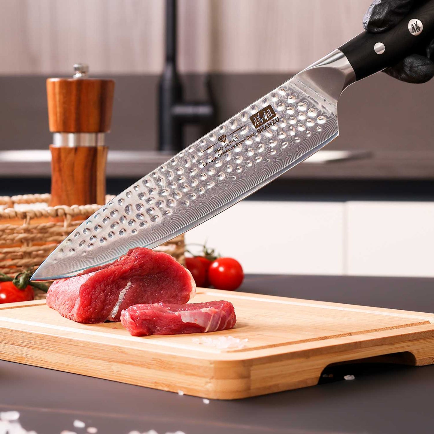 PRO Damascus Chef Knife Plus+MAGNE TICKNIFE HOLDER