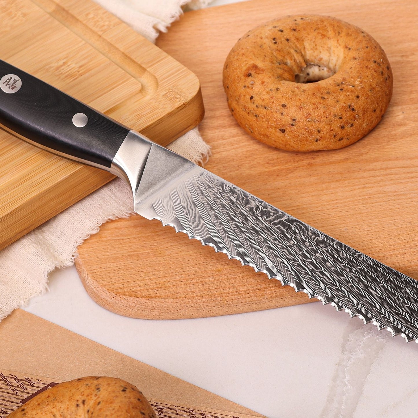 Sun Damascus Bread Knife+MAGNE TICKNIFE HOLDER