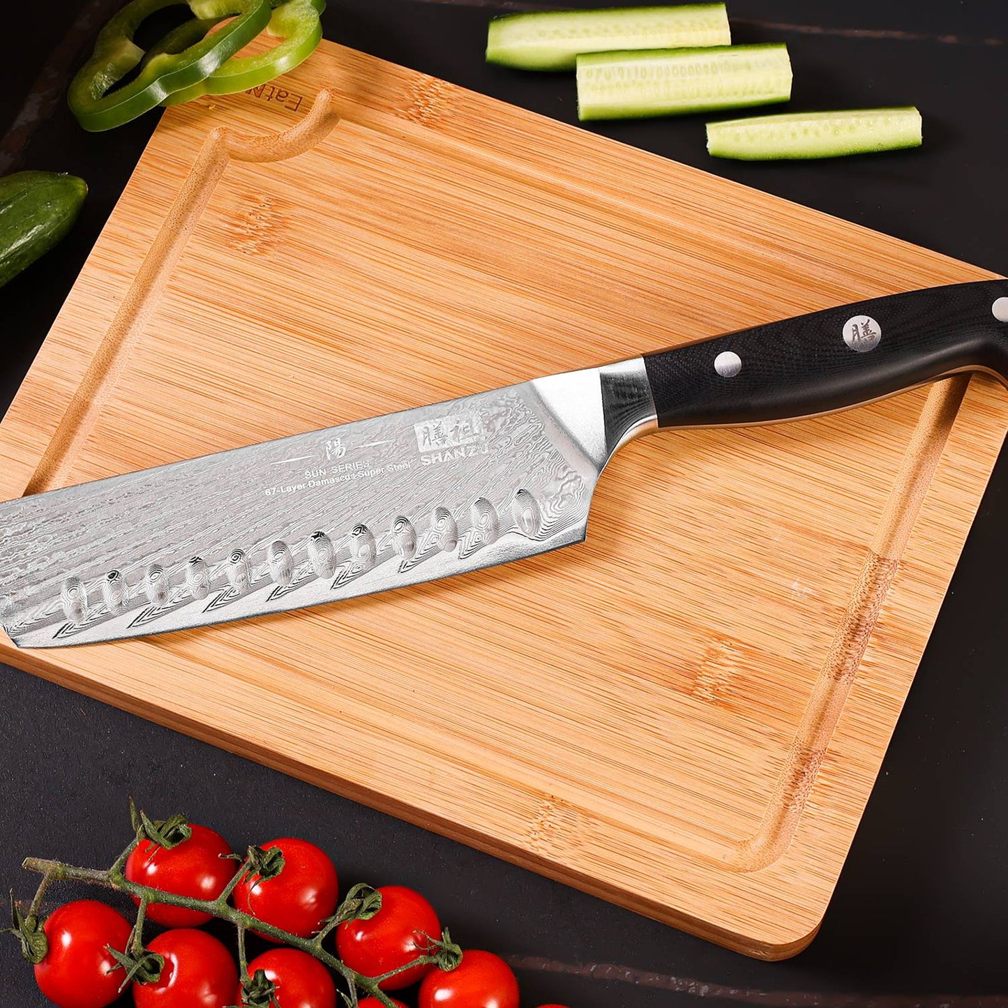 Sun Damascus Nakiri Knife+MAGNE TICKNIFE HOLDER