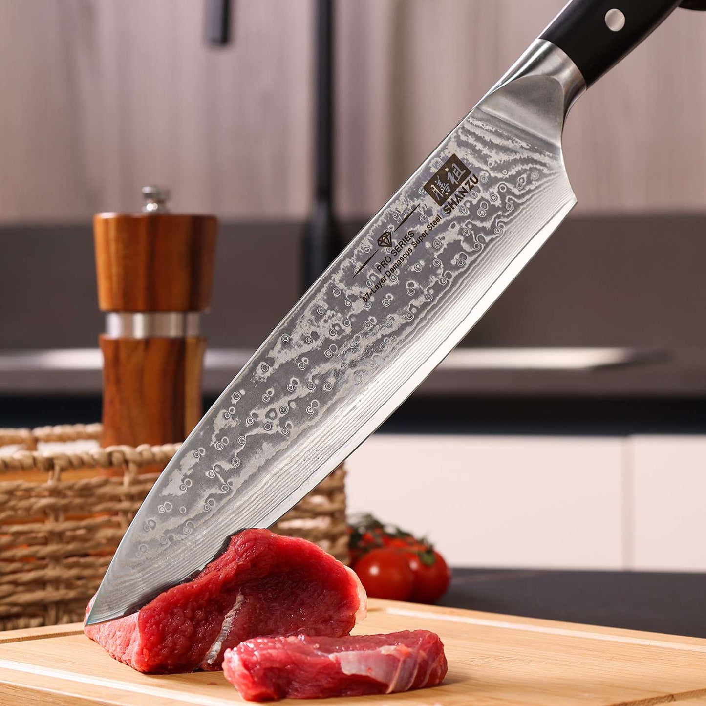 PRO Damascus Chef Knife+MAGNE TICKNIFE HOLDER