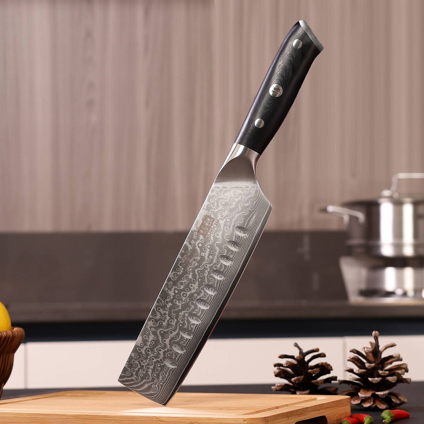 PRO Damascus Nakiri Knife+MAGNE TICKNIFE HOLDER