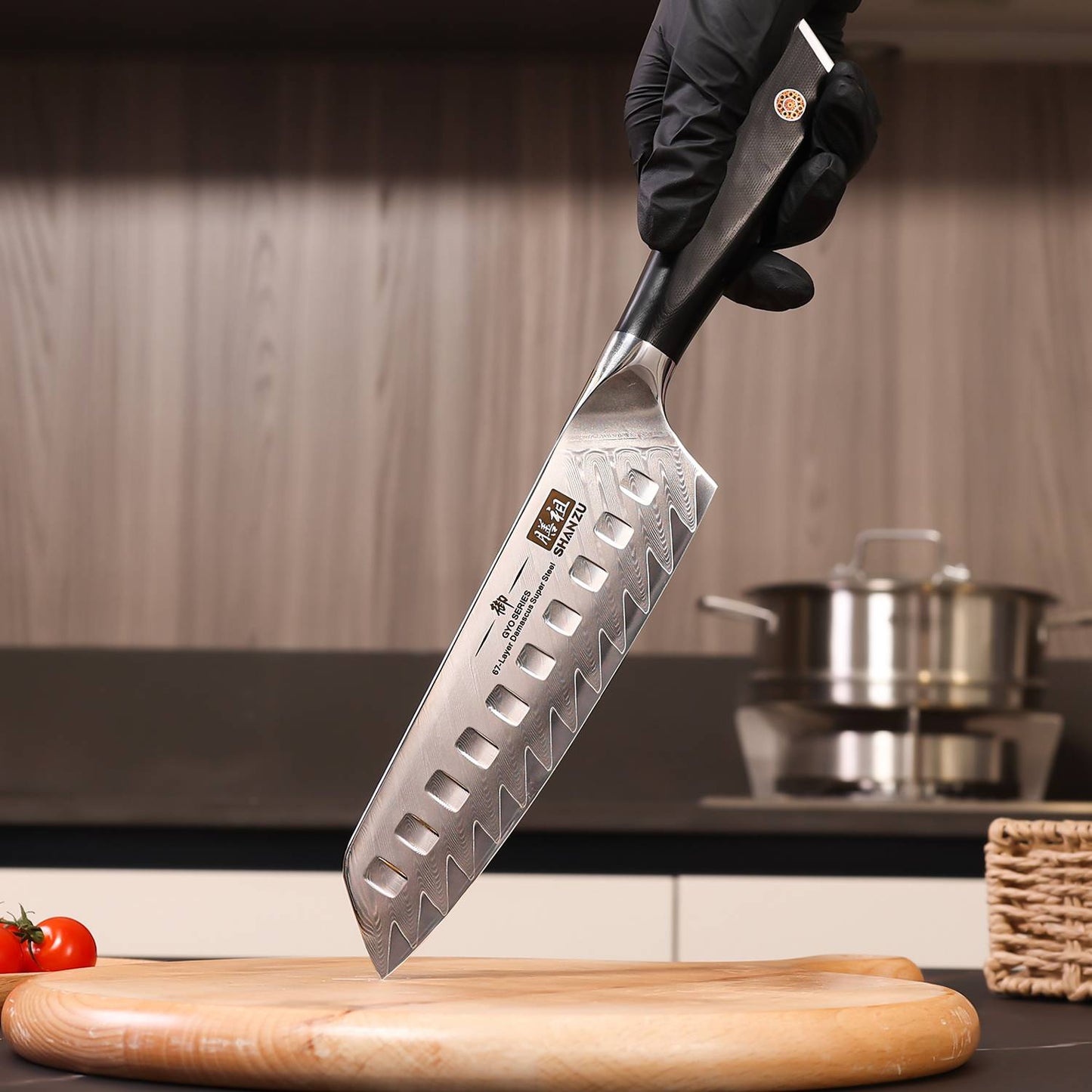 GYO Damascus Santoku Knife+MAGNE TICKNIFE HOLDER