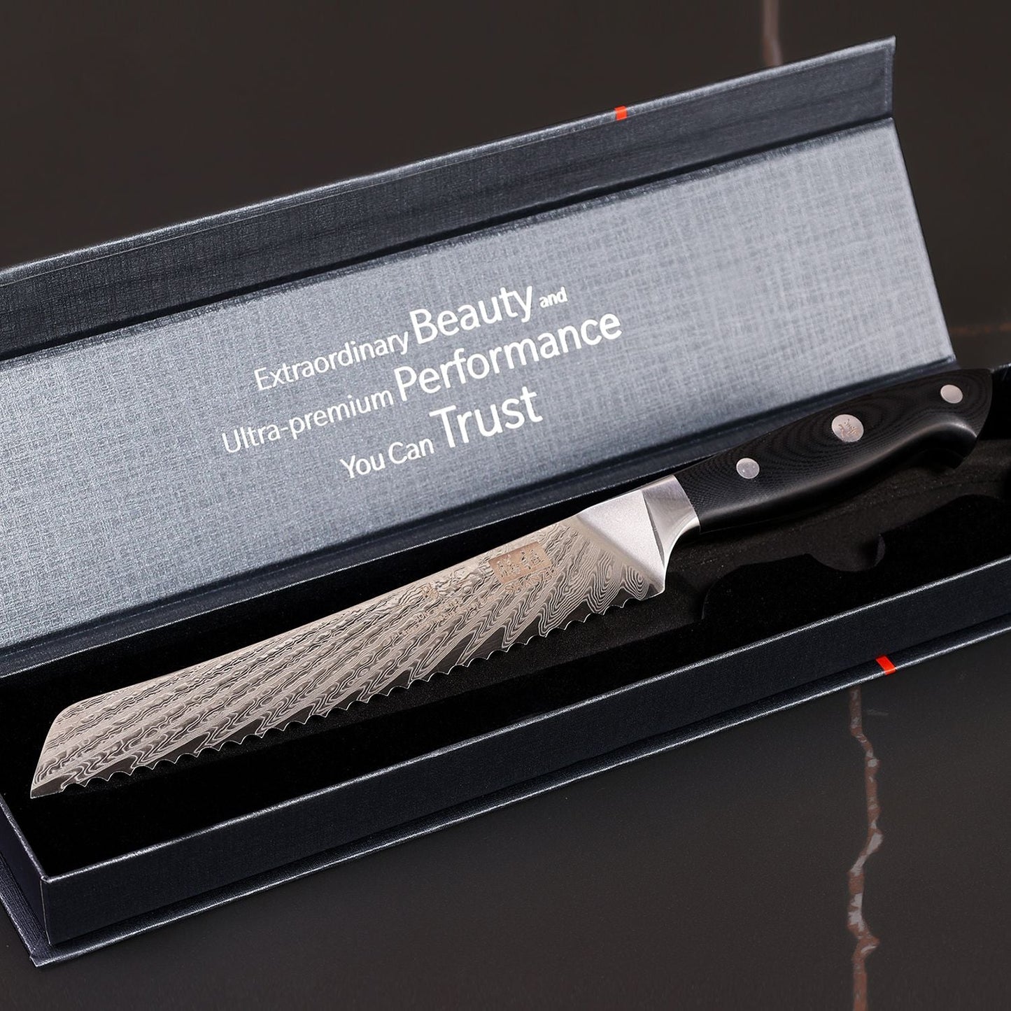 Sun Damascus Bread Knife+MAGNE TICKNIFE HOLDER