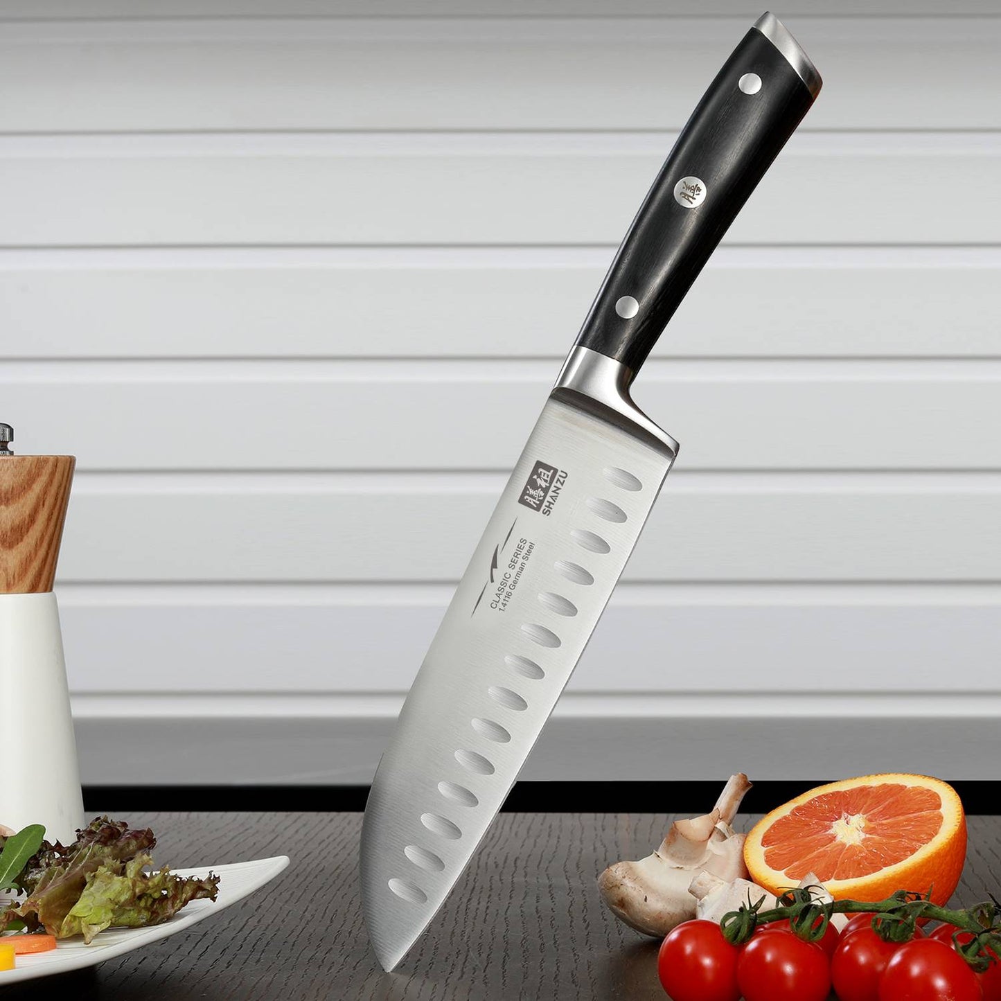 Classic 7" High Carbon Steel Santoku Knife+MAGNE TICKNIFE HOLDER