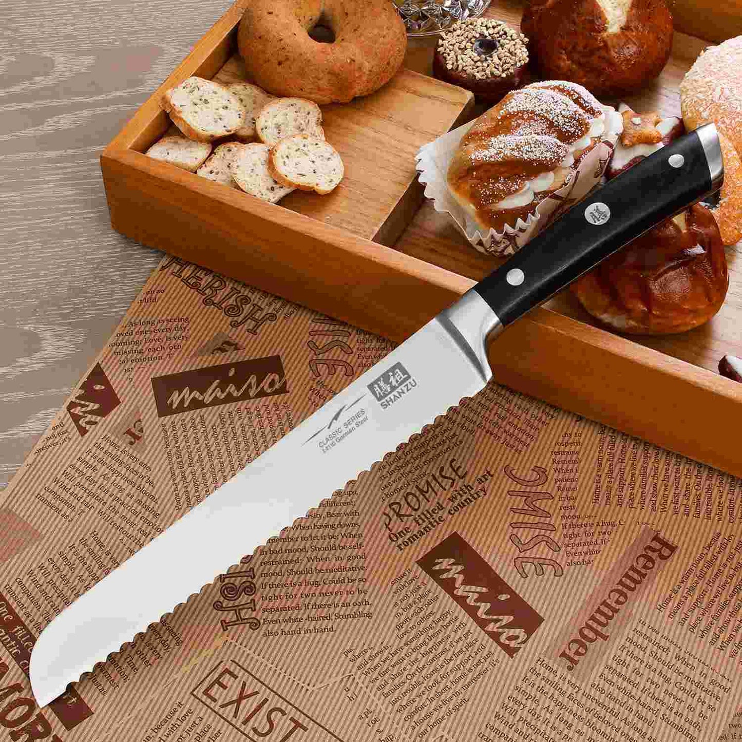 Classic 8" High Carbon Steel Bread Knife+MAGNE TICKNIFE HOLDER