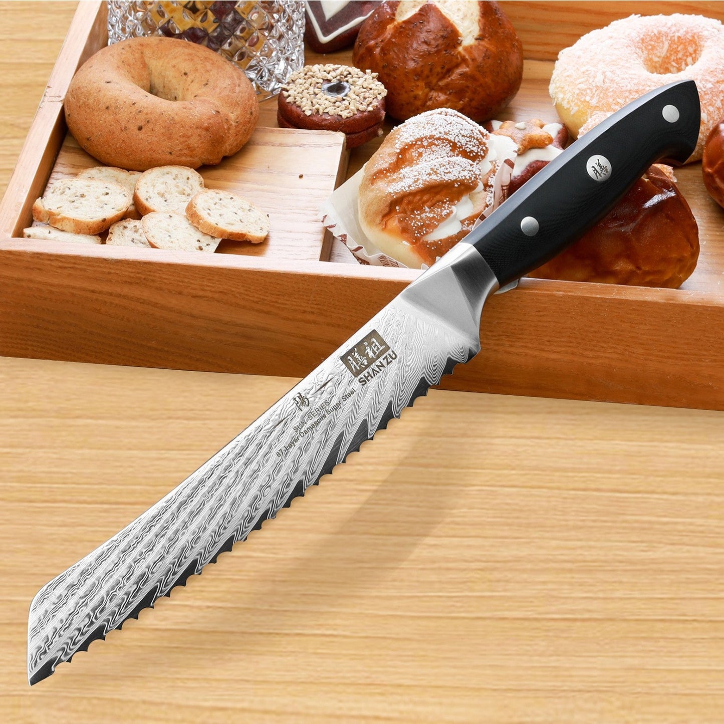 Sun Damascus Bread Knife+MAGNE TICKNIFE HOLDER