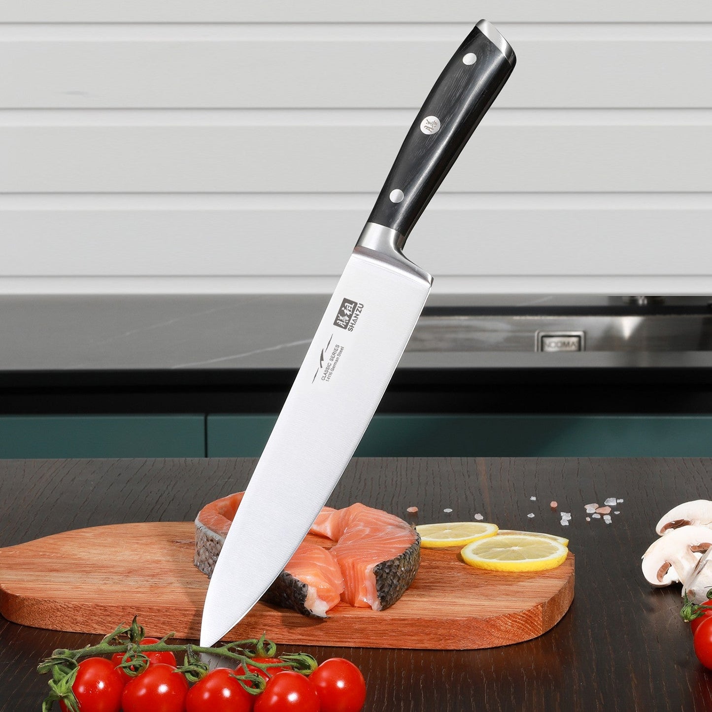 Classic 8" High Carbon Steel Chef Knife+MAGNE TICKNIFE HOLDER