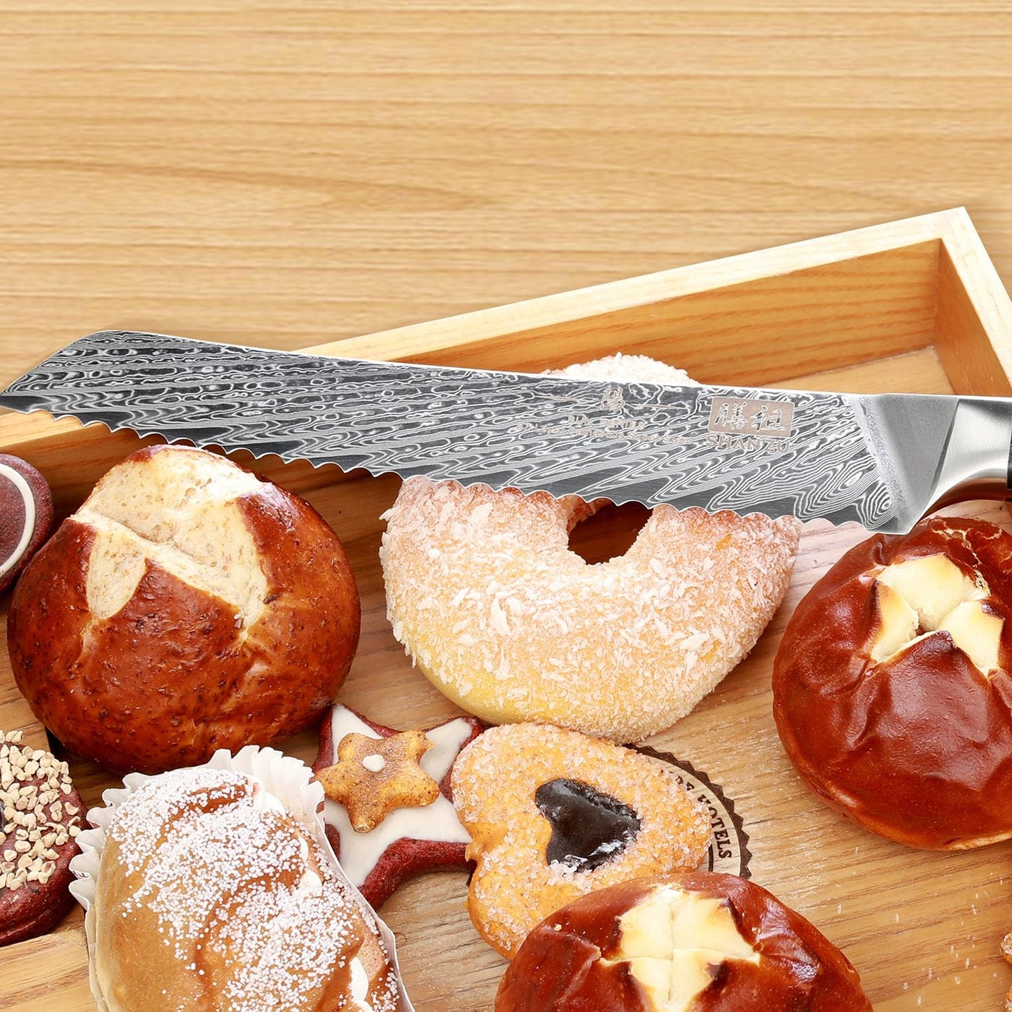 Sun Damascus Bread Knife+MAGNE TICKNIFE HOLDER