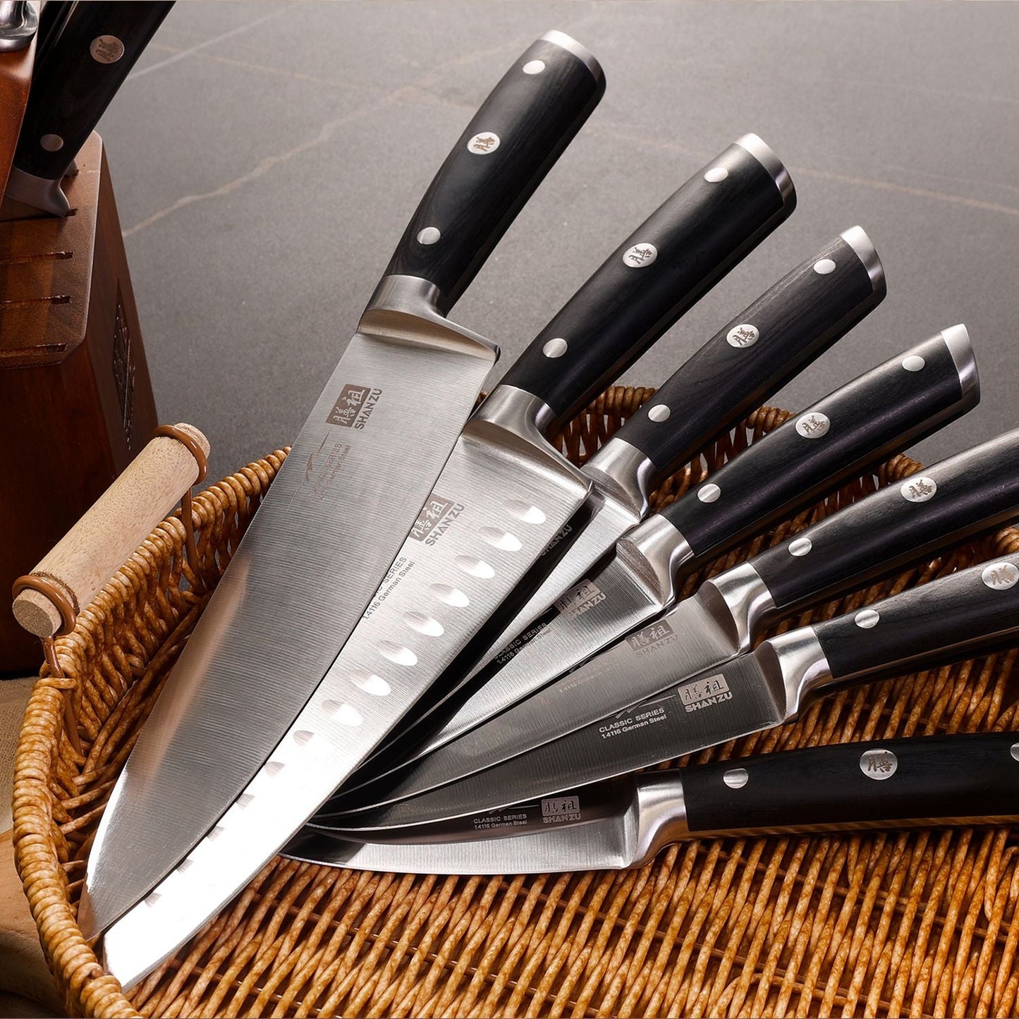 Classic 14-PCS High Carbon Steel Knife Set+MAGNETIC KNIFE BLOCK