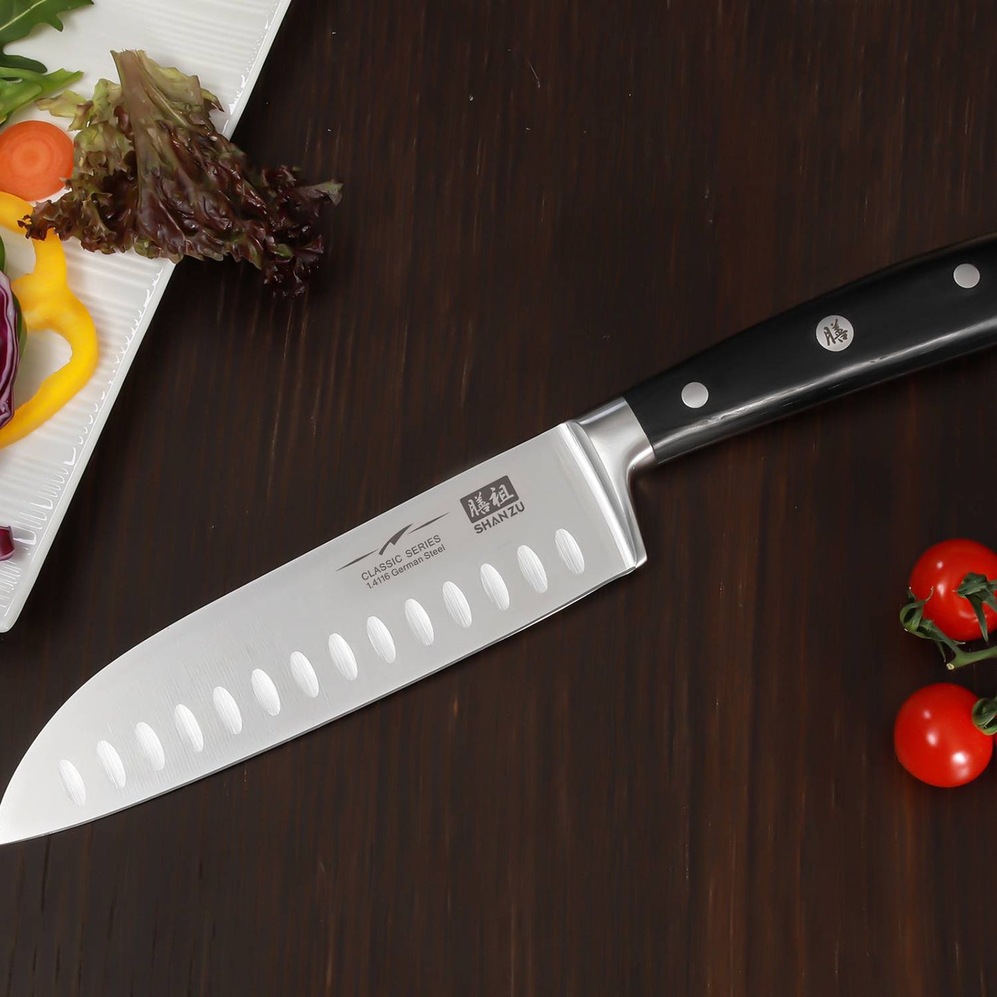 Classic 7" High Carbon Steel Santoku Knife+MAGNE TICKNIFE HOLDER