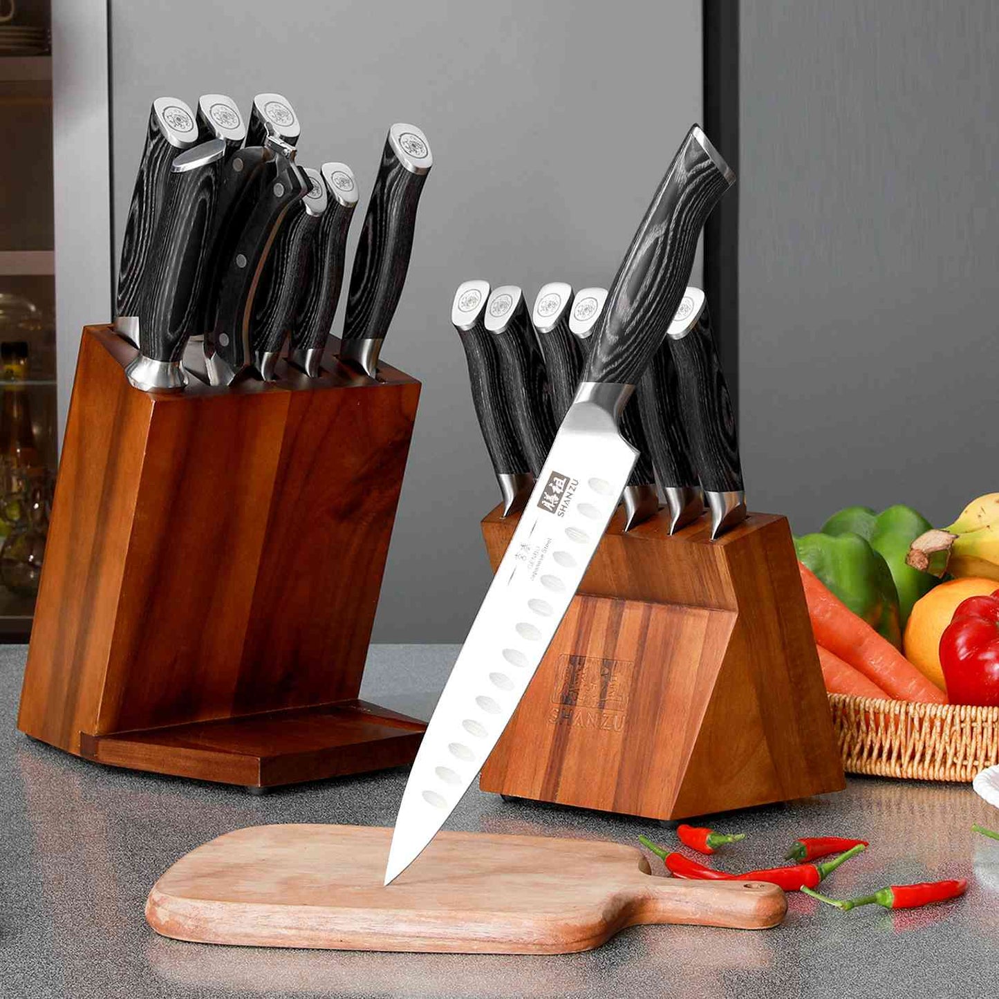 Genbu 16-PCS Kitchen Knife Set With Block+MAGNETIC KNIFE BLOCK