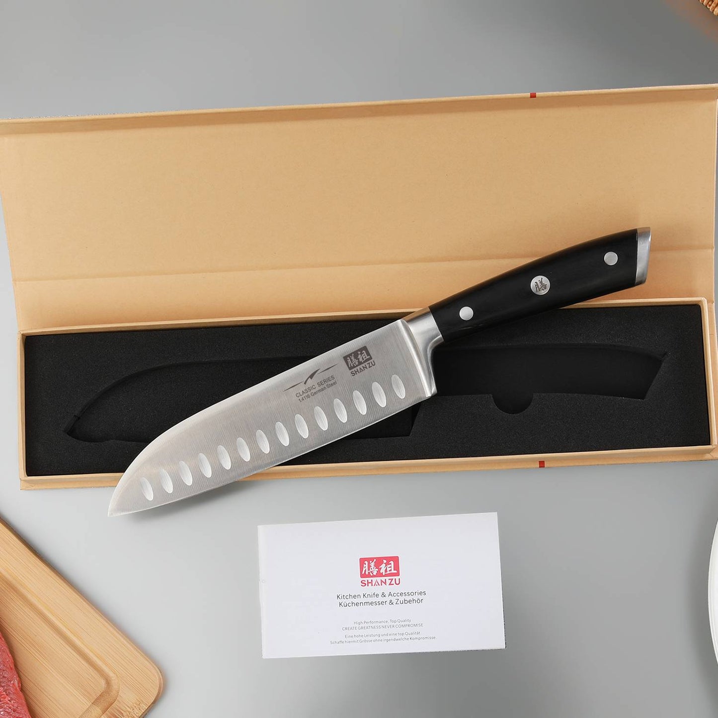 Classic 7" High Carbon Steel Santoku Knife+MAGNE TICKNIFE HOLDER