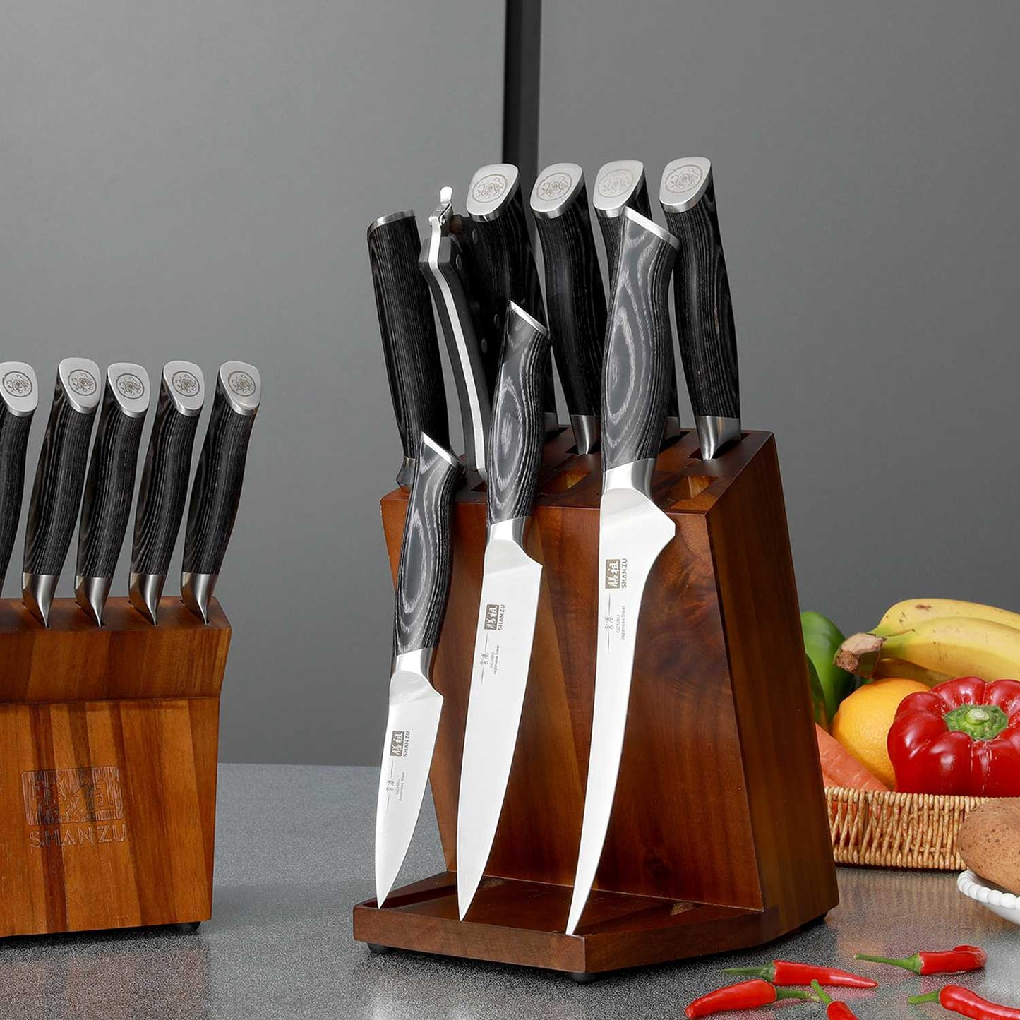 Genbu 16-PCS Kitchen Knife Set With Block+MAGNETIC KNIFE BLOCK
