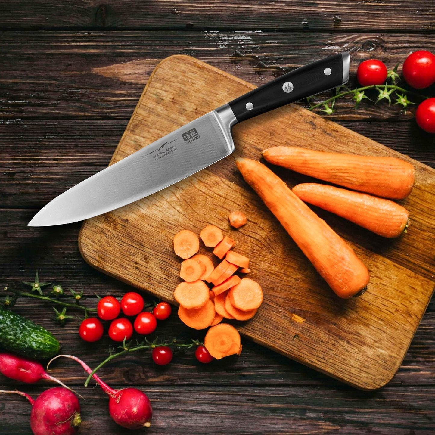 Classic 8" High Carbon Steel Chef Knife+MAGNE TICKNIFE HOLDER