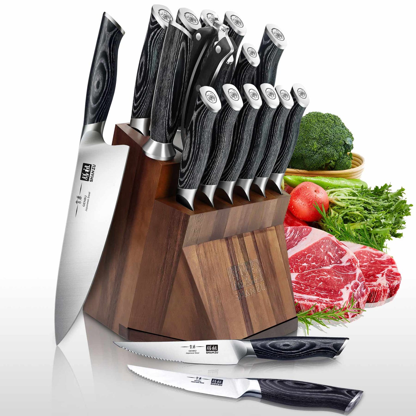 Genbu 16-PCS Kitchen Knife Set With Block
