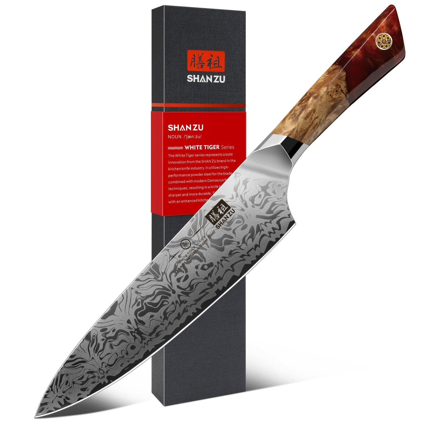 White Tiger Series |  Damascus Chef Knife+MAGNE TICKNIFE HOLDER