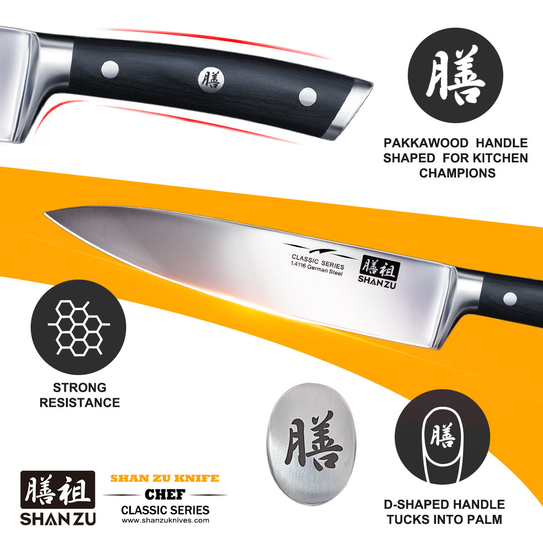 SHAN ZU Classic Series | 3 Knife Set + 12" Magnetic Knife Holder