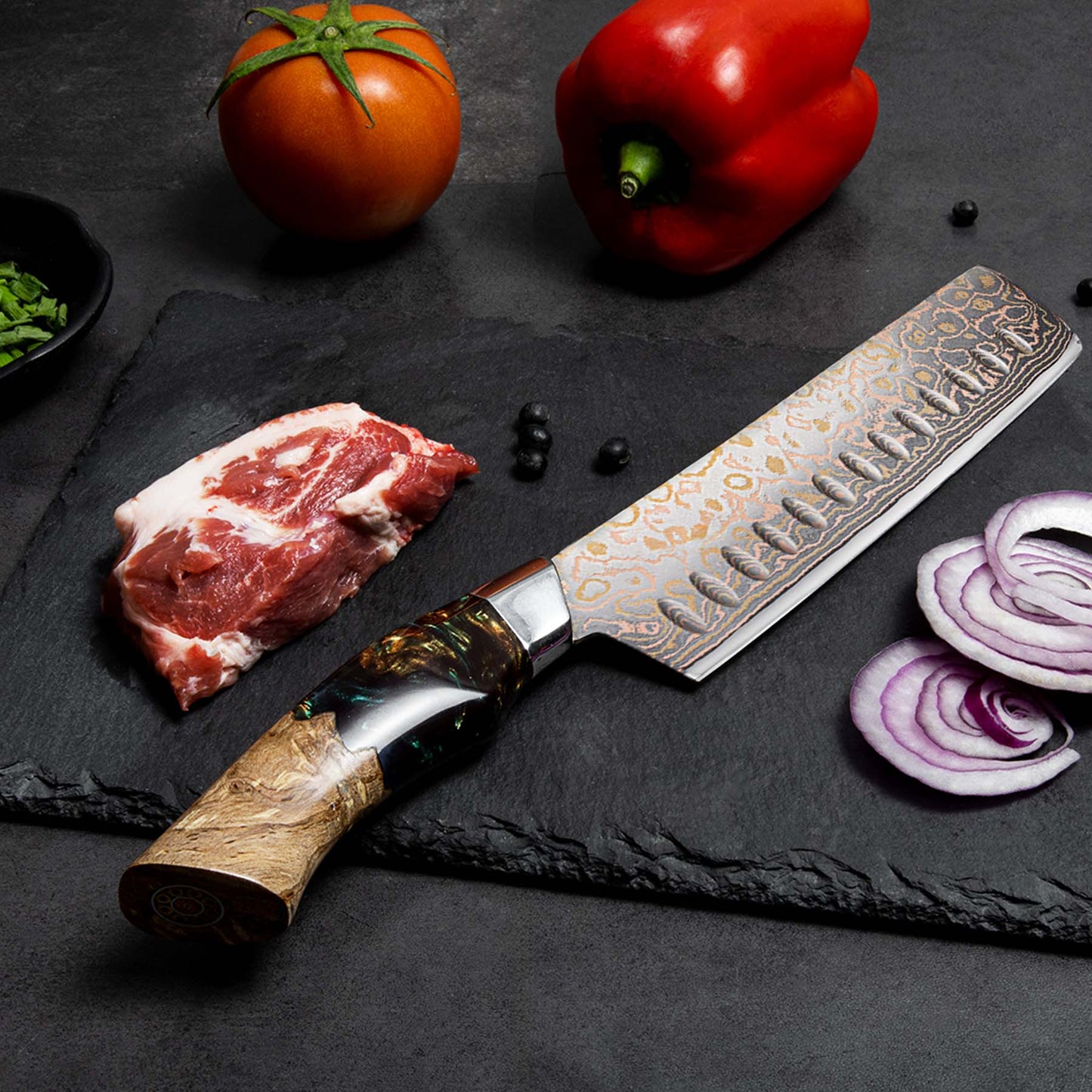 Venus Copper 7" Damascus Nakiri Knife+MAGNE TICKNIFE HOLDER