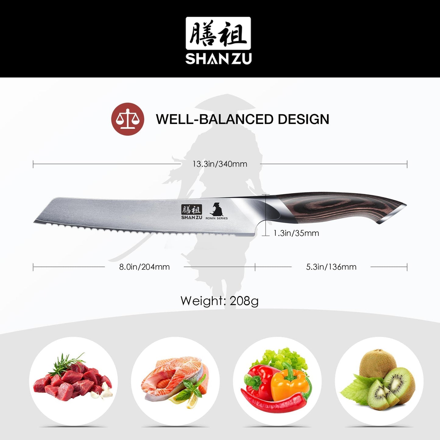Ronin Japanese 8" Bread Knife+MAGNE TICKNIFE HOLDER