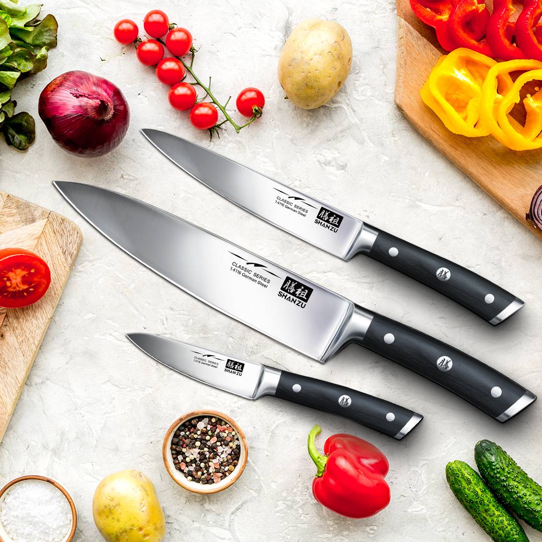 SHAN ZU Classic Series | 3 Knife Set + 12" Magnetic Knife Holder