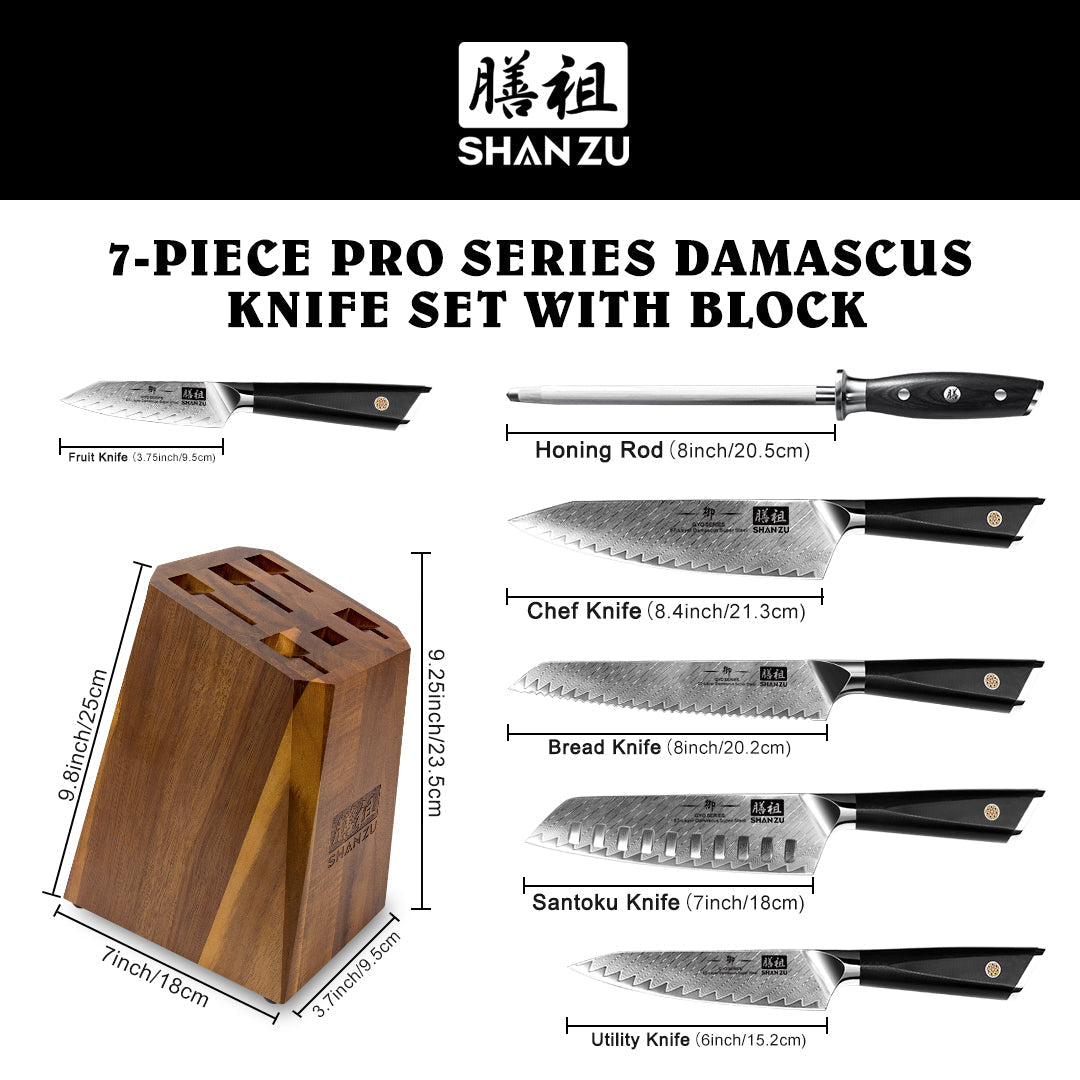 GYO 7-PCS Damascus Kitchen Knife Set With Block