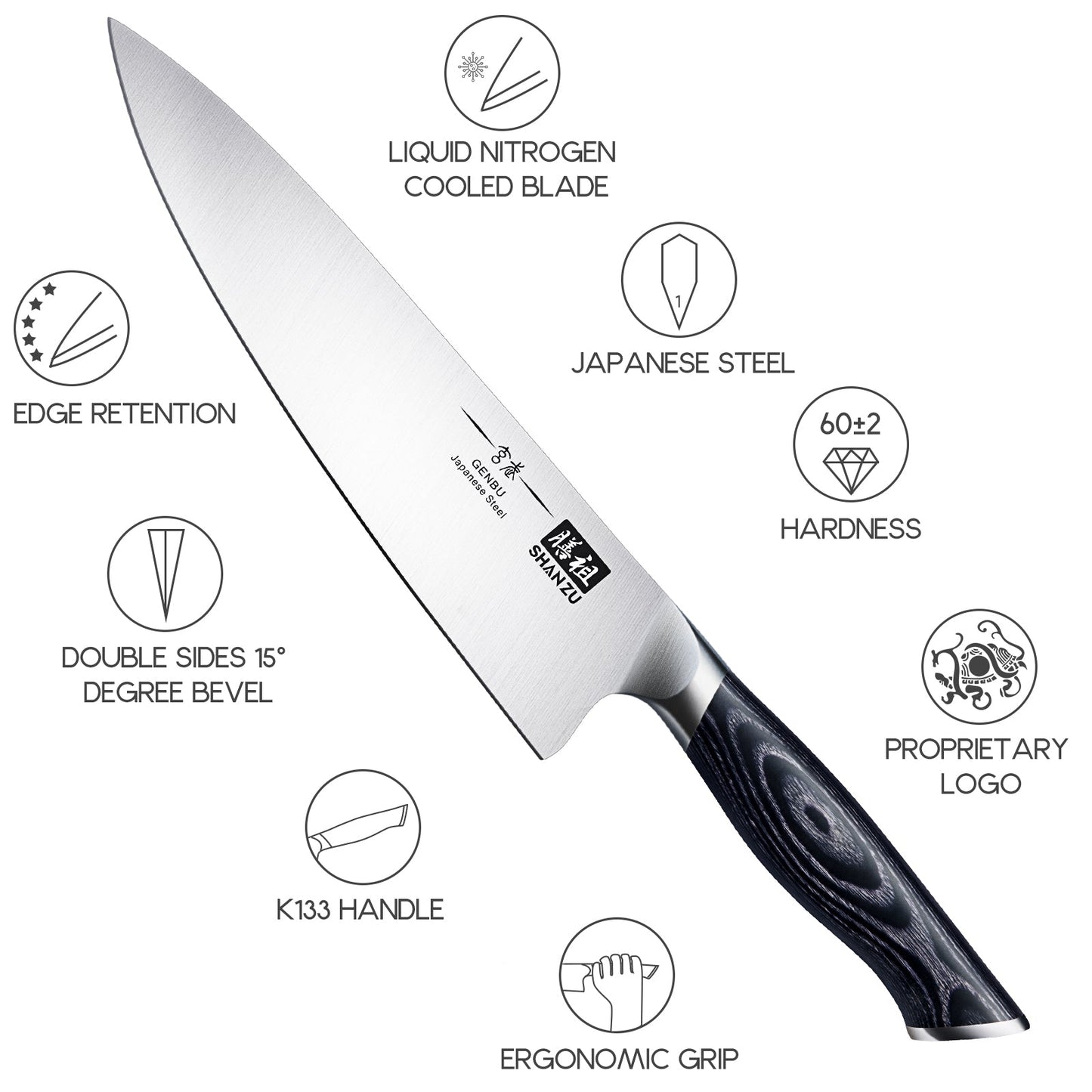 SHAN ZU 8 inch Japanese Chef Knife | Genbu Series
