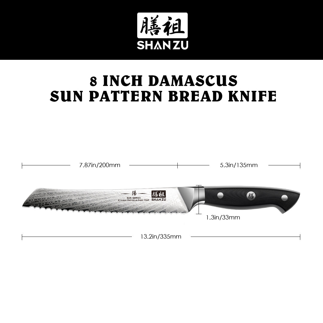 Sun Damascus Bread Knife+MAGNE TICKNIFE HOLDER