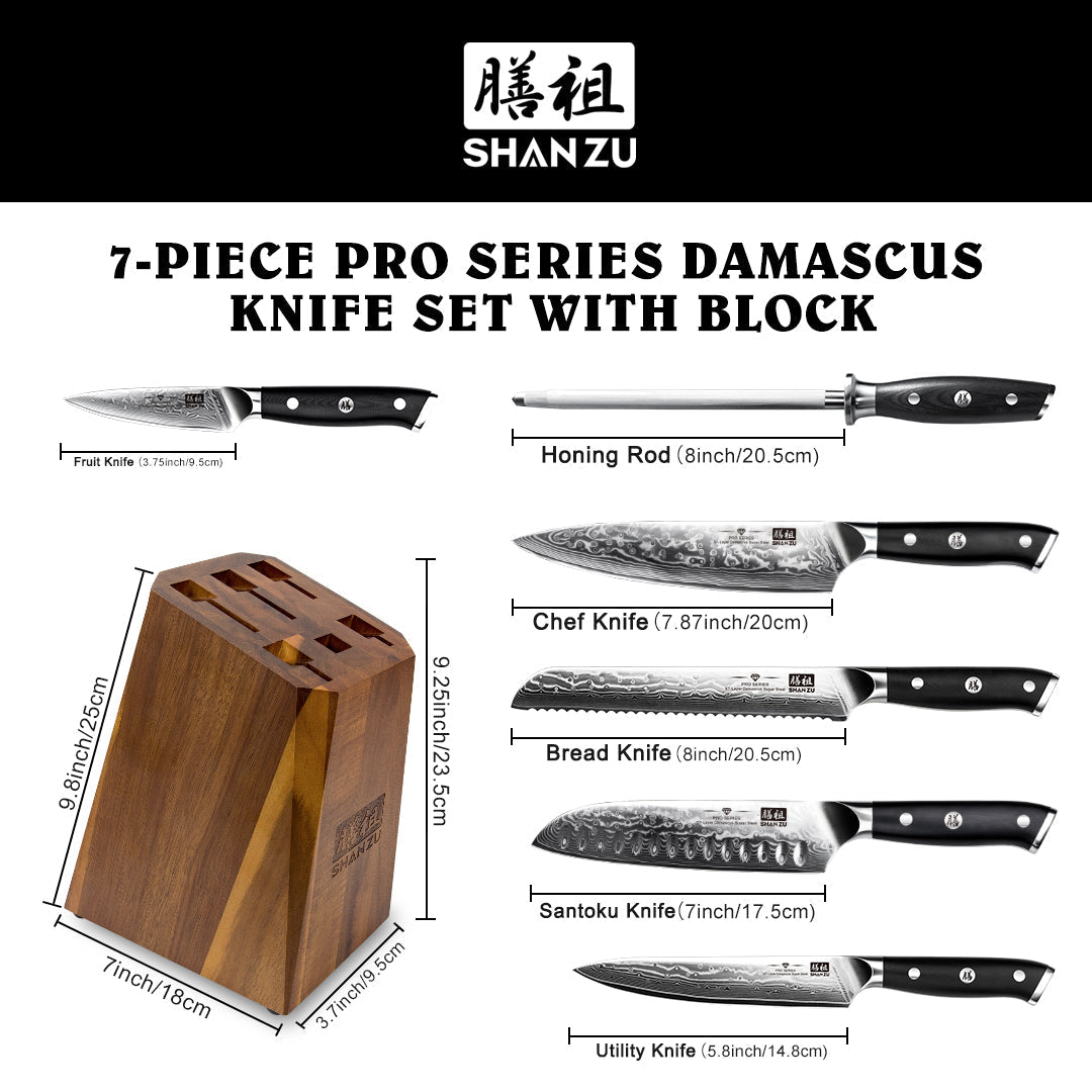 PRO 7-PCS Damascus Kitchen Knife Set With Block