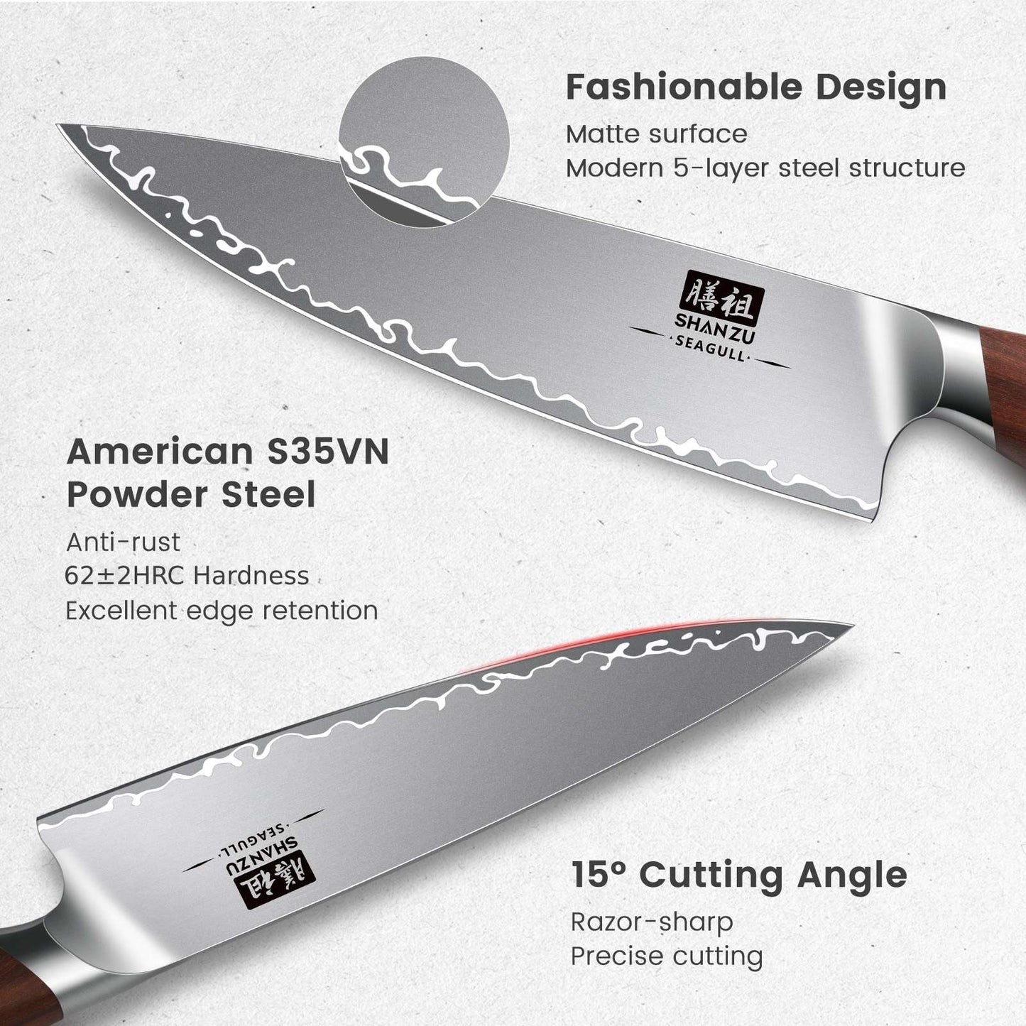 Seagull American S35VN 8" Chef knife+MAGNE TICKNIFE HOLDER