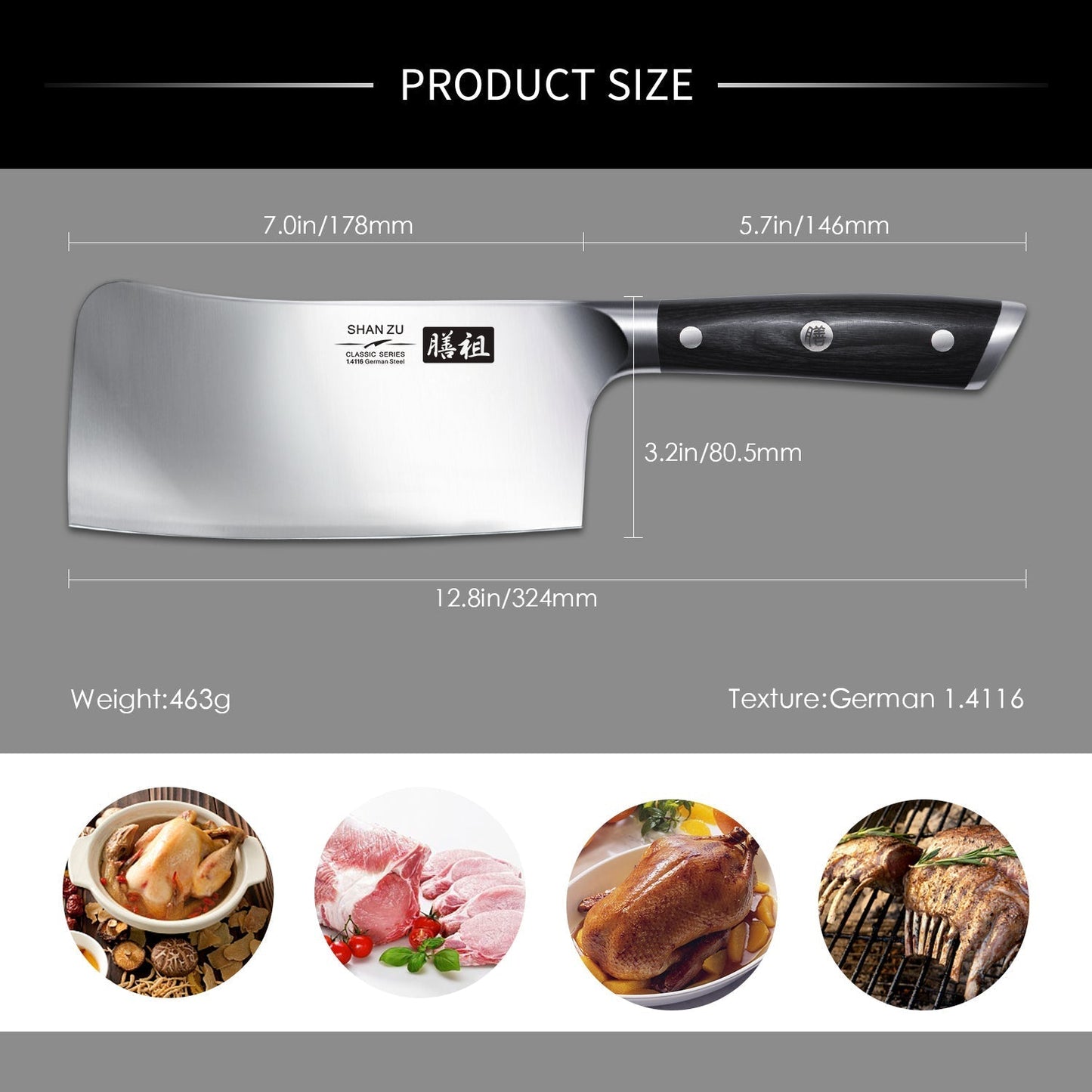 Classic 7" High Carbon Steel Cleaver Knife