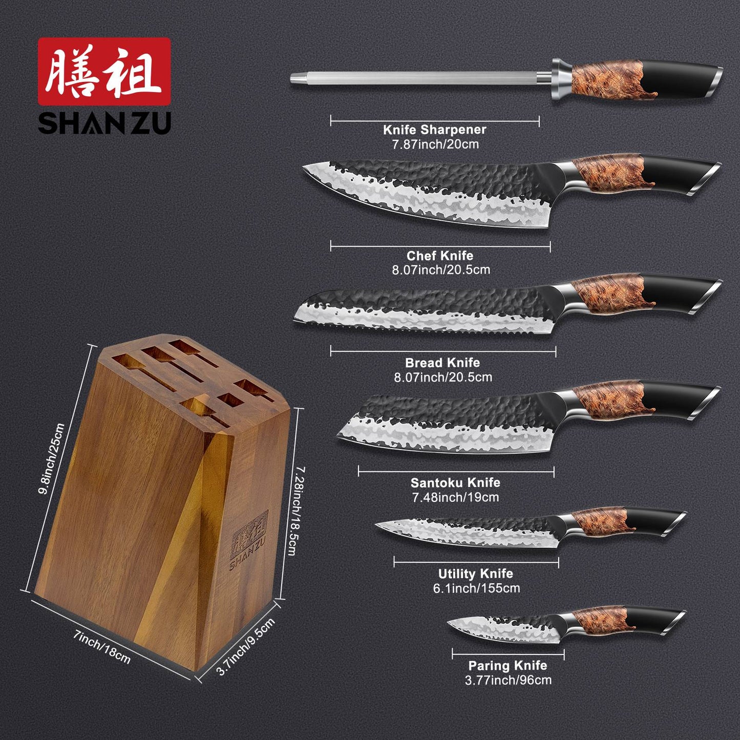 Tengu 7-PCS Japanese Kitchen Knife Set With Block+MAGNETIC KNIFE BLOCK