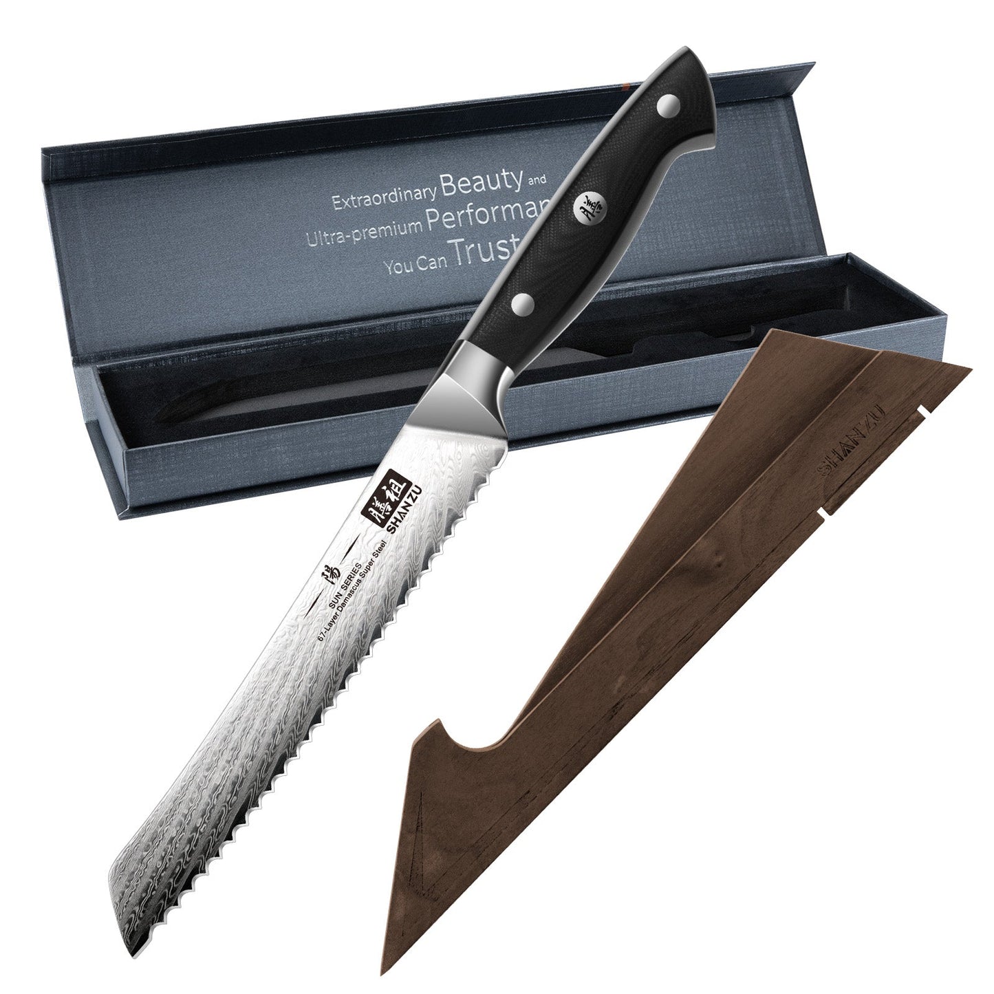 Sun Damascus Bread Knife+MAGNE TICKNIFE HOLDER