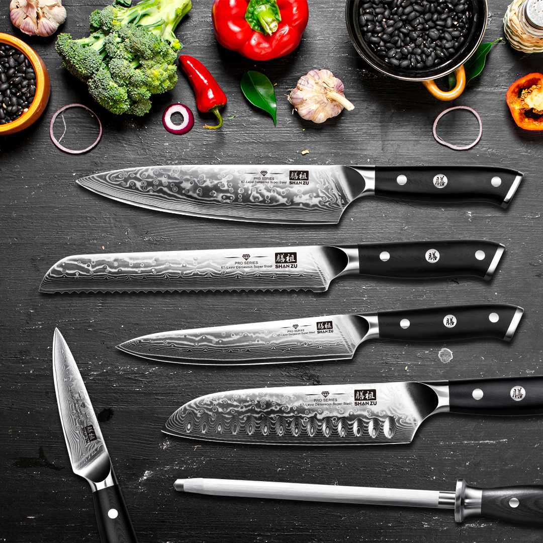 PRO 7-PCS Damascus Kitchen Knife Set With Block