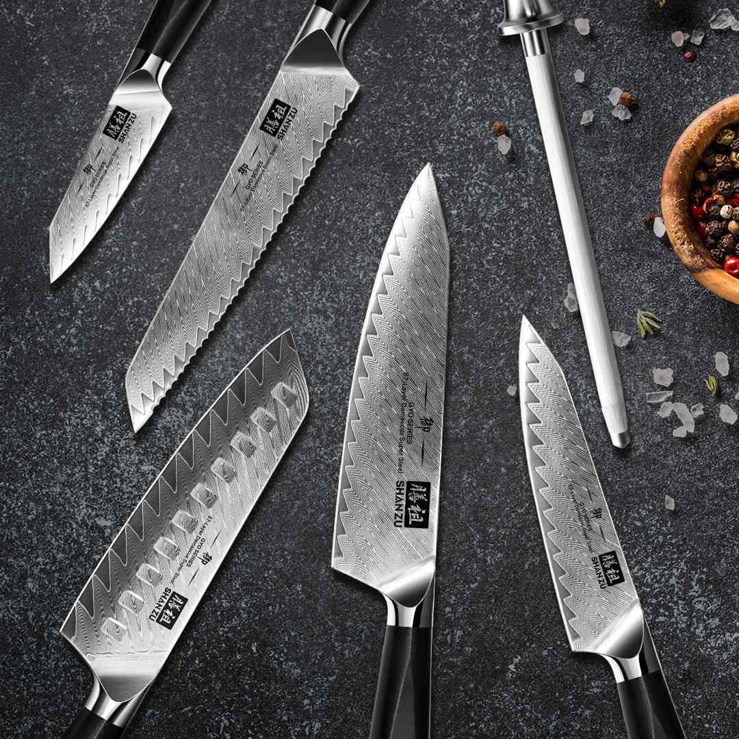 GYO 7-PCS Damascus Kitchen Knife Set With Block