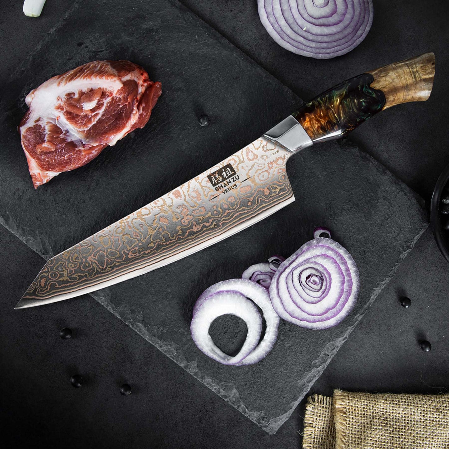 Venus Copper 8" Damascus Chef Knife+MAGNE TICKNIFE HOLDER