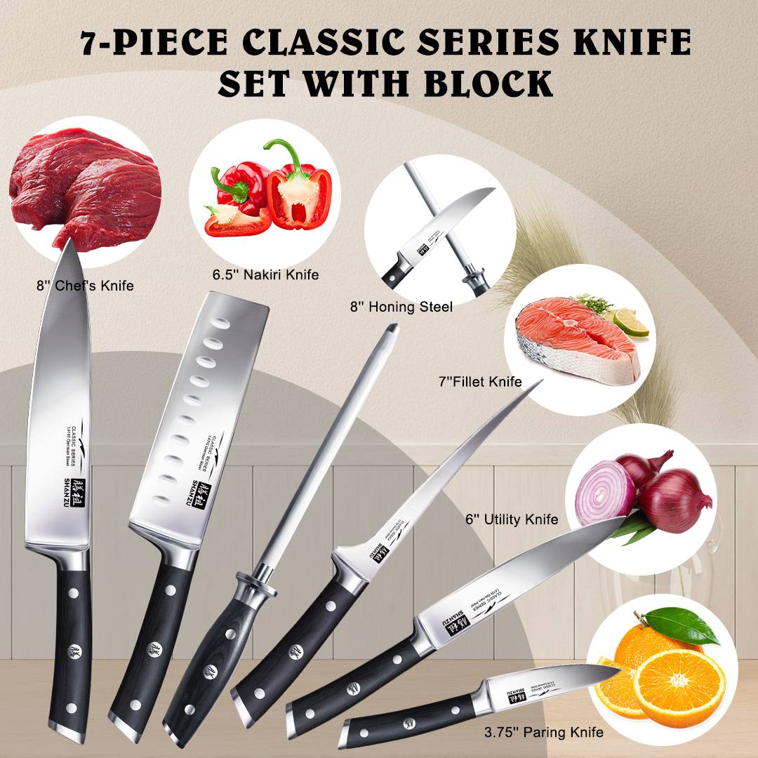 Classic 7-PCS High Carbon Steel Knife Set+MAGNETIC KNIFE BLOCK